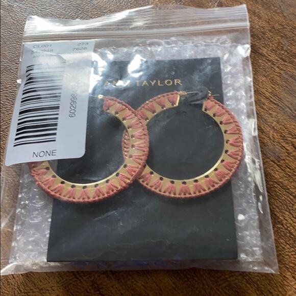 Ann Taylor Juicy watermelon Raffia Wrapped Hoop Earrings - Picture 2 of 4